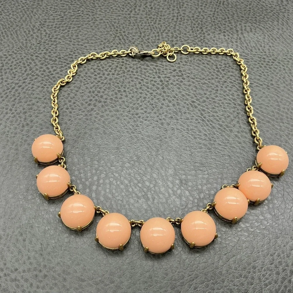 J. Crew Necklace Gold Tone Pink Round Bib Womens Statement Jewelry 18 Inch‎